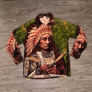 VERY RARE Nino Mori 70s Brush Stroke Native American Design Button Up Men’s XL